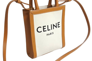 CELINE セリーヌ ミニバーティカルカバ 2WAYショルダーバッグ 193302BNZ.02NT コットンキャンバス レザー ベージュ 美品 中古 4c067111cn