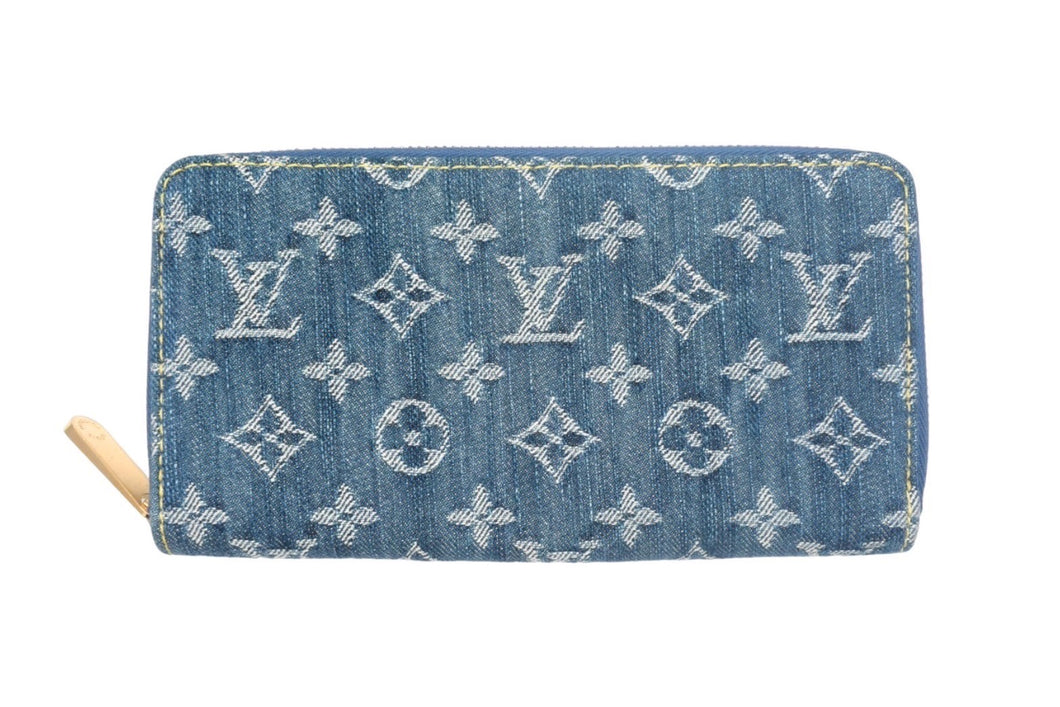 極美品 LOUIS VUITTON ルイヴィトン ジッピーウォレット M95341 長財布 モノグラムデニム ゴールド金具 ブルー 中古 4c067117