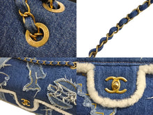 画像をギャラリービューアに読み込む, 極美品 CHANEL シャネル チェーンショルダーバッグ エジプトライン 28番台 2019年 デニム ブルー ホワイト ゴールド 中古 4c067123cc