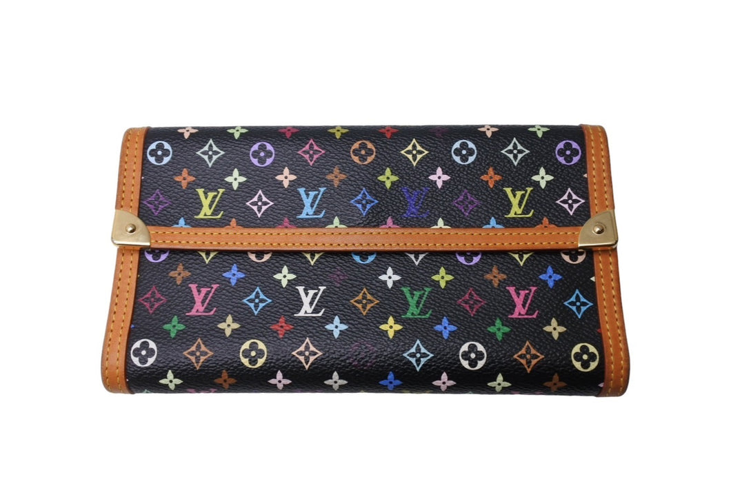 LouisVuitton ルイヴィトン ポルトトレゾールインターナショナル 長財布 PVCコーティングキャンバス ブラック マルチカラー 美品 中古 4c067126