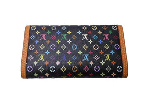 LouisVuitton ルイヴィトン ポルトトレゾールインターナショナル 長財布 PVCコーティングキャンバス ブラック マルチカラー 美品 中古 4c067126