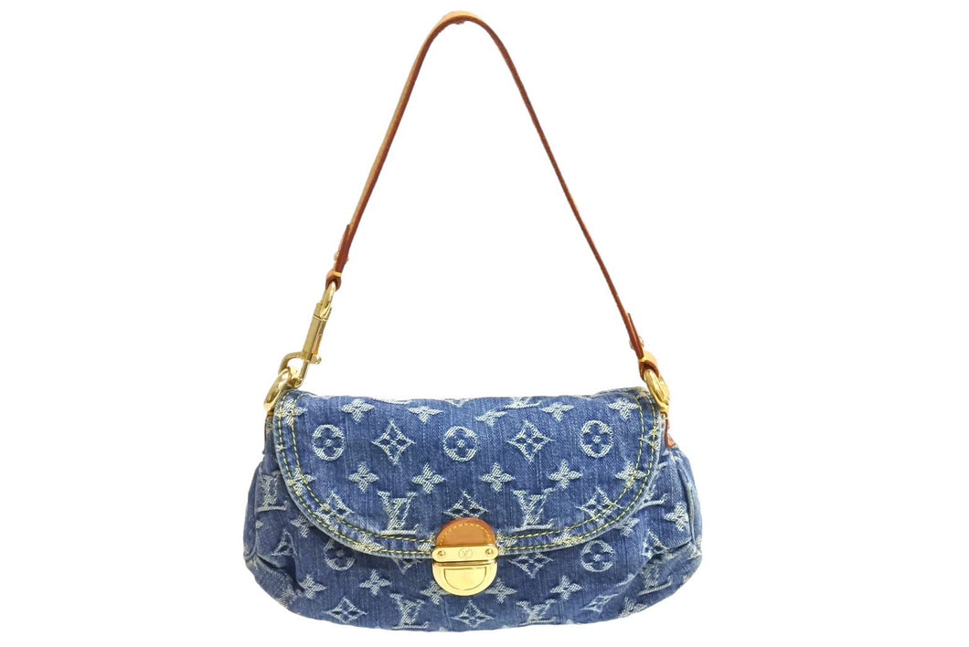 極美品 LOUIS VUITTON ルイヴィトン ミニプリーティ ハンドバッグ M95050 モノグラム デニム レザー ゴールド金具 中古 4c067127