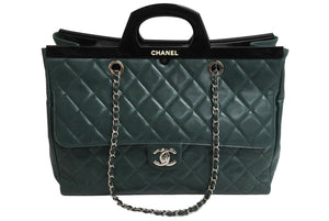 CHANEL シャネル 2WAY ハンド チェーンショルダーバッグ 19番台 マトラッセ ココマーク グリーン レザー シルバー金具 美品 中古 4c067129