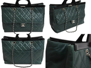 CHANEL シャネル 2WAY ハンド チェーンショルダーバッグ 19番台 マトラッセ ココマーク グリーン レザー シルバー金具 美品 中古 4c067129