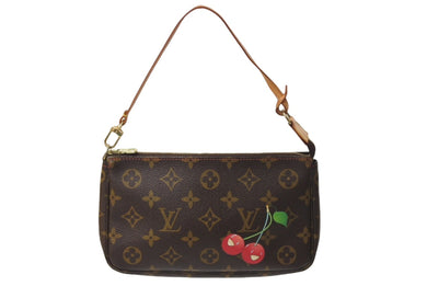 極美品 LOUIS VUITTON ルイヴィトン 村上隆 モノグラム チェリー ポシェット アクセソワール アクセポ ブラウン ロゴ M95008 中古 4c067134