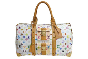 極美品 LOUIS VUITTON ルイヴィトン 村上隆 ボストンバッグ キーポル45 M92641 モノグラムマルチ ホワイト ゴールド金具 中古4c067136xx