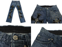 画像をギャラリービューアに読み込む, CHROME HEARTS クロムハーツ デニムパンツ サイズ29 カスタムオーダー クロスボール CHプラス クロスパッチ ピラミッド 美品 中古 4c067137ch