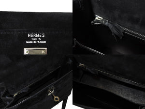 極美品 HERMES エルメス ケリー25 バッグ □H刻 ブラック ドブリス スエード シルバー金具 中古 4c067143