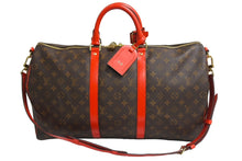 Load image into Gallery viewer, 極美品 LOUIS VUITTON ルイヴィトン キーポルバンドリエール50 ボストンバッグ M44740 イニシャル入り ゴールド金具 ブラウン レッド 中古 4c067145