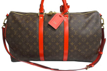 Load image into Gallery viewer, 極美品 LOUIS VUITTON ルイヴィトン キーポルバンドリエール50 ボストンバッグ M44740 イニシャル入り ゴールド金具 ブラウン レッド 中古 4c067145