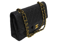 画像をギャラリービューアに読み込む, CHANEL シャネル マトラッセ 25 ショルダーバッグ ダブルフラップ 2番台 ラムスキン ブラック ゴールド 美品 中古 4c067149