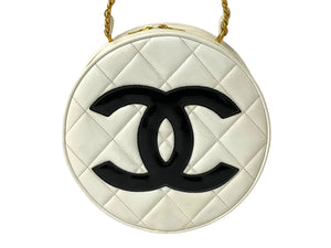 シャネル CHANEL ヴィンテージ ラウンド バニティバッグ チェーンハンドル ココマーク ホワイト 激レア パテント 美品 中古 4c067150