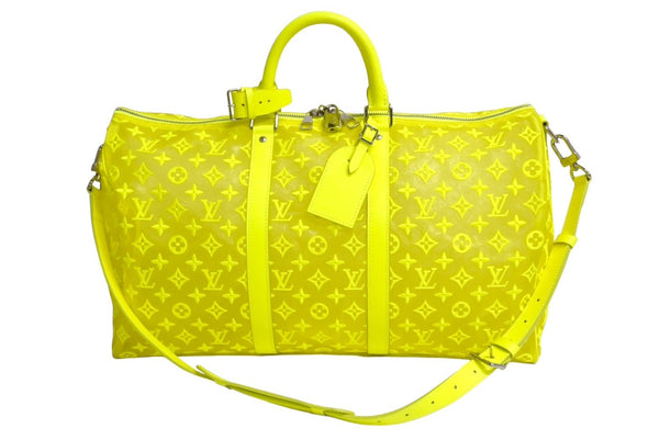 Very good condition LOUIS VUITTON Keepall Handriere 50 Monogram See-Through M55380 DR2189 Neon Yellow Used 4c067164