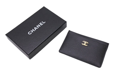 新品同様 CHANEL シャネル カードケース 名刺入れ ココマーク キャビアスキン 5番台 ブラック ゴールド金具 中古 4c067172