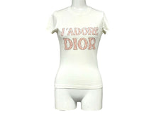 Load image into Gallery viewer, 極美品 ChristianDior クリスチャンディオール J&#39;ADOREDior 半袖Tシャツ トロッター ラインストーン アイボリー ピンク 中古 4c067191