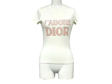 極美品 ChristianDior クリスチャンディオール J'ADOREDior 半袖Tシャツ トロッター ラインストーン アイボリー ピンク 中古 4c067191