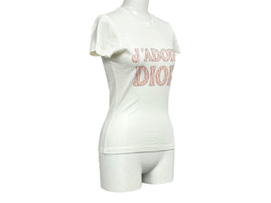 極美品 ChristianDior クリスチャンディオール J'ADOREDior 半袖Tシャツ トロッター ラインストーン アイボリー ピンク 中古 4c067191