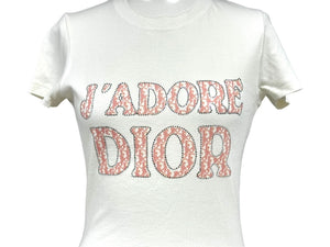 極美品 ChristianDior クリスチャンディオール J'ADOREDior 半袖Tシャツ トロッター ラインストーン アイボリー ピンク 中古 4c067191