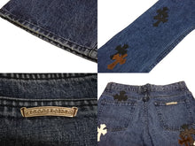画像をギャラリービューアに読み込む, CHROME HEARTS クロムハーツ ウォッシュド デニムパンツ クロスパッチ JEAN STRTLG FBRC インディゴ サイズ34 美品 中古 4c067410
