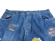 画像をギャラリービューアに読み込む, UNK デニムパンツ バギーデニム サイズ40 NBA Bリーグ オールスター バスケ 刺繍デザイン チームロゴ ブルー コットン 美品 中古 4c067434