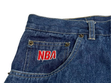 画像をギャラリービューアに読み込む, UNK デニムパンツ バギーデニム サイズ40 NBA Bリーグ オールスター バスケ 刺繍デザイン チームロゴ ブルー コットン 美品 中古 4c067434
