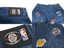 画像をギャラリービューアに読み込む, UNK デニムパンツ バギーデニム サイズ40 NBA Bリーグ オールスター バスケ 刺繍デザイン チームロゴ ブルー コットン 美品 中古 4c067434