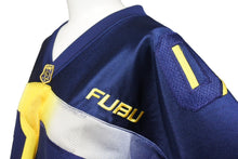 Load image into Gallery viewer, FUBU THE COLLECTION フブ ゲームシャツ フットボールシャツ サイズXXL ポリエステル ネイビー イエロー メッシュ 美品 中古 4c067435