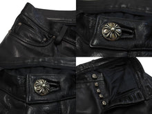 画像をギャラリービューアに読み込む, CHROME HEARTS クロムハーツ フレアニー カーペンター レザーパンツ ブラック シルバー925 ロゴ サイズ33 美品 中古 4c067446
