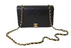 CHANEL シャネル フルフラップ マトラッセ ターンロック チェーンショルダーバッグ 1番台 ラムスキン ブラック 美品 中古 4c067496