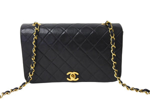 CHANEL シャネル フルフラップ マトラッセ ターンロック チェーンショルダーバッグ 1番台 ラムスキン ブラック 美品 中古 4c067496