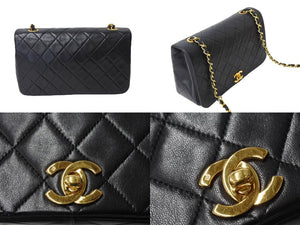 CHANEL シャネル フルフラップ マトラッセ ターンロック チェーンショルダーバッグ 1番台 ラムスキン ブラック 美品 中古 4c067496