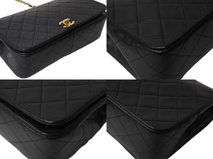 CHANEL シャネル フルフラップ マトラッセ ターンロック チェーンショルダーバッグ 1番台 ラムスキン ブラック 美品 中古 4c067496