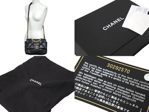 極美品 CHANEL シャネル19 2WAYシングルフラップマトラッセチェーンショルダーバッグ 30番台 ラムスキン ブラック ゴールド 中古 4c067499