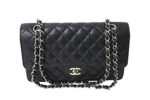 極美品 CHANEL シャネル マトラッセ25 チェーンショルダーバッグ ココマーク 19番台 キャビアスキン ブラック シルバー金具 中古 4c067500