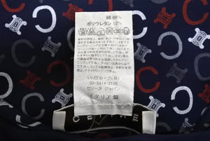 CELINE セリーヌ 半袖Tシャツ チビT マカダム柄 コットン スパンデックス ネイビー ホワイト レッド サイズS 美品 中古 4c067502