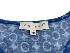 CELINE セリーヌ タンクトップ サイズ38 トリオンフ 総柄 プリント ブルー コットン ポリウレタン 美品 中古 4c067503