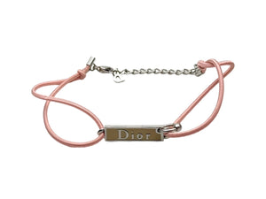 極美品 Dior ディオール チョーカー ネックレス ブランドロゴ ピンク シルバー ゴム メタル フープ付き 中古 4c067539