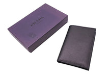 画像をギャラリービューアに読み込む, 新品同様 PRADA プラダ 二つ折り財布 お札入れ カード入れ レザー ブラック 中古 4c067560