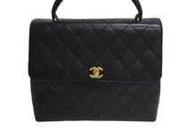 画像をギャラリービューアに読み込む, 極美品 CHANEL シャネル マトラッセ ココマーク ハンドバッグ 7番台 フランス製 キャビアスキン ブラック ゴールド 中古 4c067602