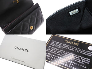 極美品 CHANEL シャネル カードケース スモールウォレット マトラッセ ラムスキン 31番台 ブラック ゴールド金具 中古 4c067603