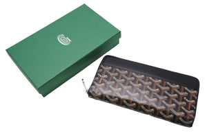 GOYARD ゴヤール マティニョンGM 長財布 ヘリンボーン柄 ラウンドファスナー ブラック ブラウン 美品 中古 4c067604