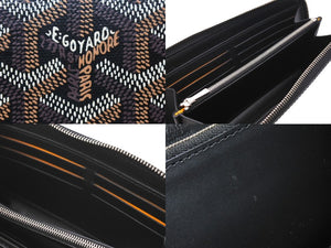 GOYARD ゴヤール マティニョンGM 長財布 ヘリンボーン柄 ラウンドファスナー ブラック ブラウン 美品 中古 4c067604