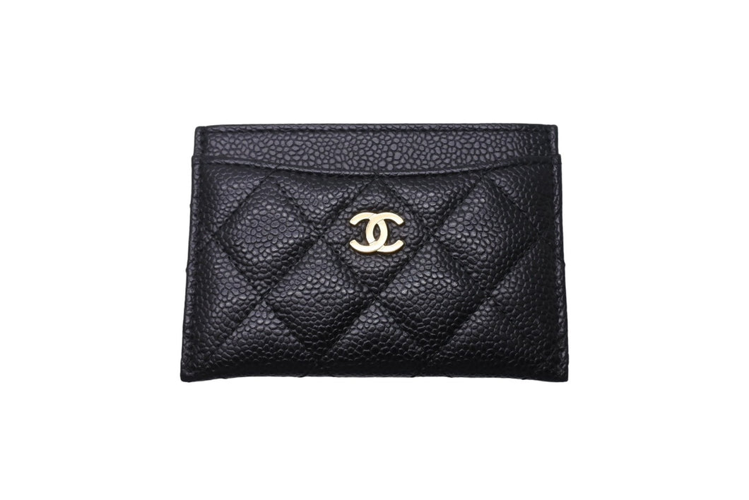 極美品 CHANEL シャネル カードケース ココマーク キャビアスキン 22番台 ブラック ゴールド金具 中古 4c067606