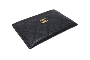 極美品 CHANEL シャネル カードケース ココマーク キャビアスキン 22番台 ブラック ゴールド金具 中古 4c067606