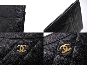 極美品 CHANEL シャネル カードケース ココマーク キャビアスキン 22番台 ブラック ゴールド金具 中古 4c067606