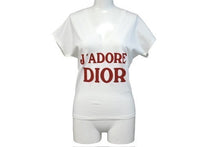 Load image into Gallery viewer, 新品未使用 Christian Dior クリスチャンディオール J&#39;ADORE VネックTシャツ 3H16155400 サイズ36 コットン ホワイト レッド 中古 4c067623