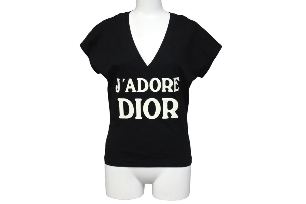 新品未使用 Christian Dior クリスチャンディオール J'ADORE VネックTシャツ 3H16155400 サイズ36 コットン ブラック ホワイト 中古 4c067624