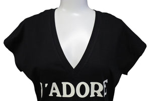 新品未使用 Christian Dior クリスチャンディオール J'ADORE VネックTシャツ 3H16155400 サイズ36 コットン ブラック ホワイト 中古 4c067624