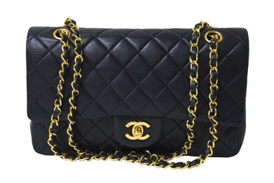 極美品 CHANEL シャネル Wフラップ マトラッセ25 チェーンショルダーバッグ ラムスキン 1番台 ブラック ゴールド金具 中古 4c067646