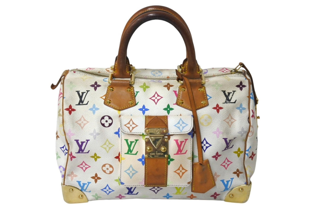 LOUIS VUITTON×村上隆 ルイヴィトン ハンドバッグ スピーディ30 M92643 ホワイト マルチカラー ゴールド金具 中古 4c067650